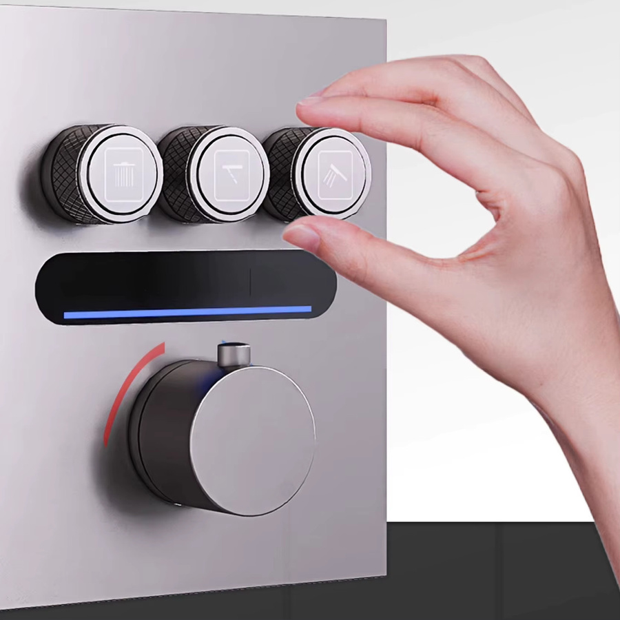 Aitana Duschsystem aus Messing in Mattschwarz mit LED-Digitalanzeige und Thermostat für die Wandmontage - Bild 3