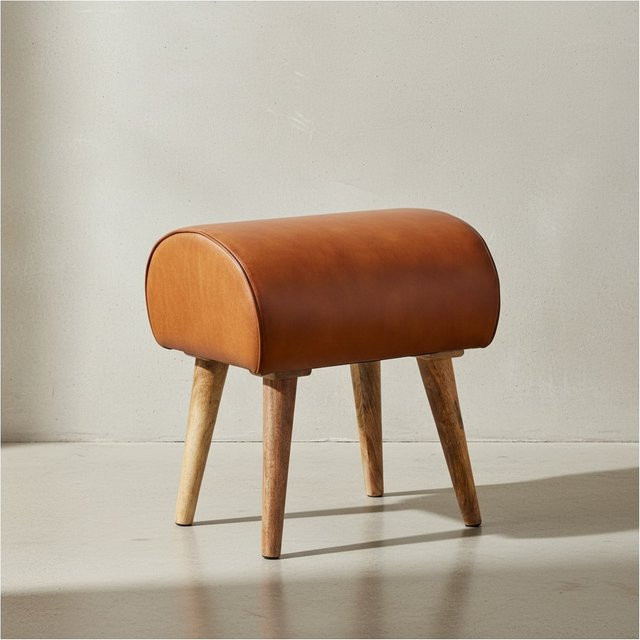 KADIMA DESIGN Sitzhocker aus Echtleder und Massivholz, Braun, B: 45 cm, T: 53 cm, H: 40 cm - Bild 1