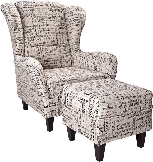 Supellex Sofia Ohrensessel mit Hocker Carpe Diem in Beige im Kolonial Design - Bild 1