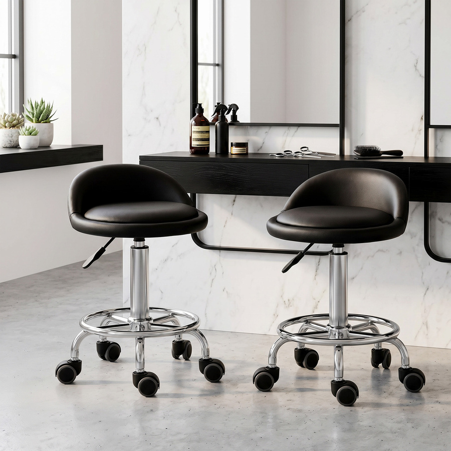 HOMCOM Rollhocker mit Rückenlehne Schwarz, höhenverstellbar 57-72 cm, 360 Grad drehbarer Arbeitshocker für Büro, Salon und Massage, Aosom - Bild 2