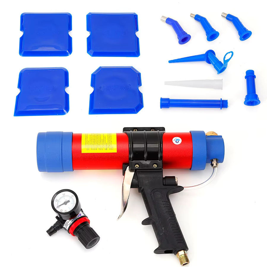 Pneumatischer Kartuschenspender von TOOL1SHOoo mit Silikonpistole und Zubehör, 310 ml, rot/mehrfarbig - Bild 5