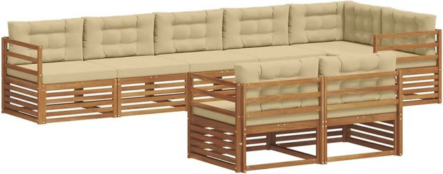 vidaXL Outdoor-Sofagarnitur 8-teilig aus Akazienholz in Natur und Beige mit Kissen und L-Form - Bild 1