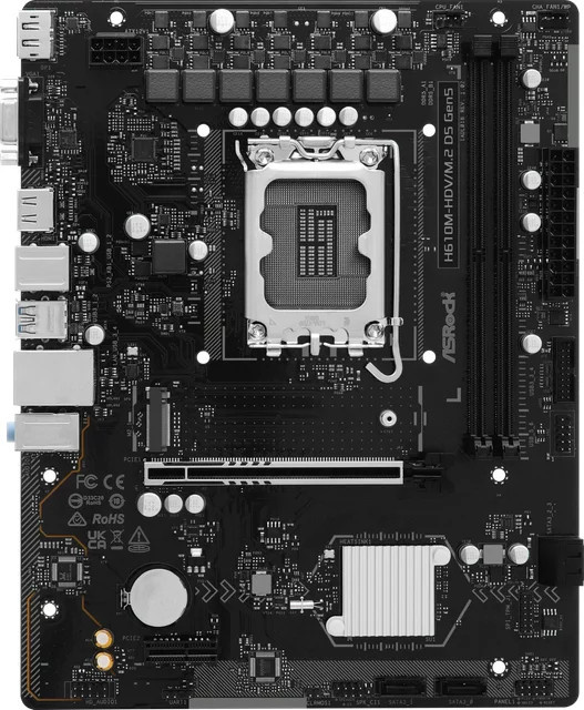 ASRock H610M-HDV/M.2 D5 Gen5 Mainboard in Schwarz mit LGA1700, mATX, DDR5, PCIe 5.0 und NVMe/M.2 SSD Unterstützung sowie HDMI und DisplayPort - Bild 1