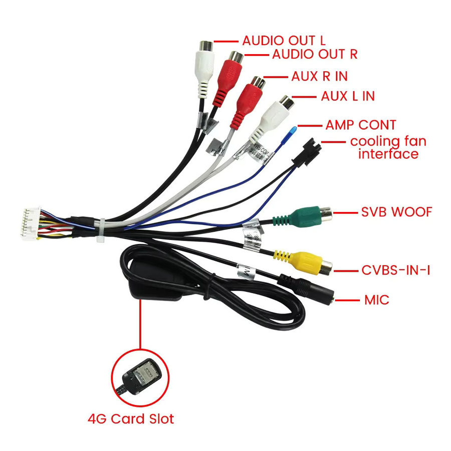 STRONGNAVI 20-poliges Cinch-Kabel Universal AUX Adapter für Android Radio Stereo Autozubehör mit Subwoofer AMP Ausgang und 4G SIM-Kartensteckplatz in Multicolour - Bild 2