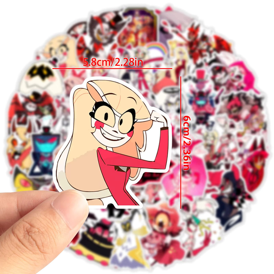 56-teiliges Anime Hazbin Hotel Sticker-Set, wasserfeste Graffiti-Aufkleber in Multicolour für Helm, Fahrrad und Notizbuch - Bild 3