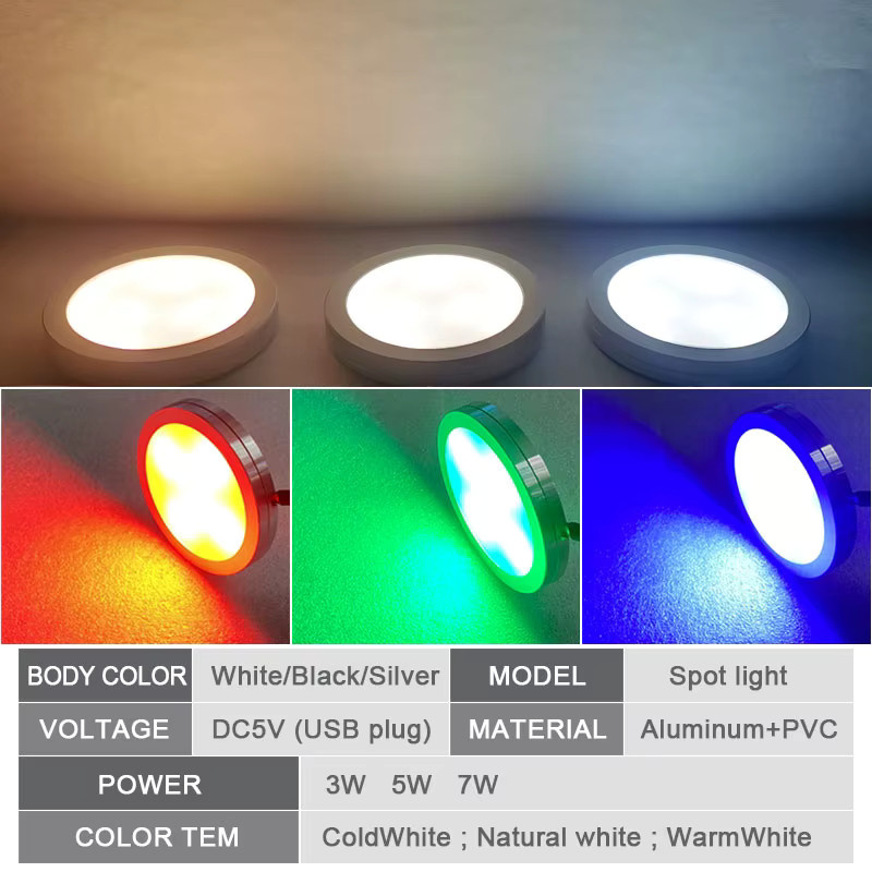 Teetealy USB LED Mini-Strahler in Weiß, runde Aufputzmontage für Vitrinen und Möbelbeleuchtung - Bild 3