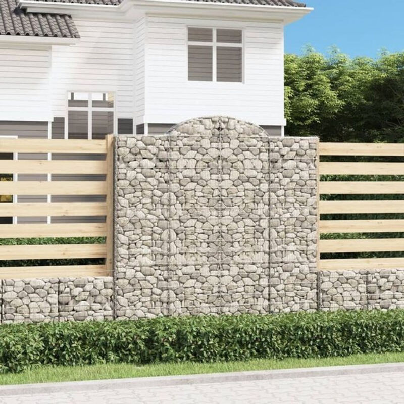 Vidaxl Gabionen mit Hochbogen Set aus verzinktem Eisen in Silber, 3 Stück, B/T/H: 200 x 50 x 200/220 cm - Bild 1