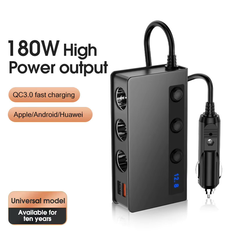 CHEGES Auto Ladegerät mit 4 USB-Ports und Quick Charge 3.0, 180 W Adapter für 12 V/24 V, Schwarz - Bild 2