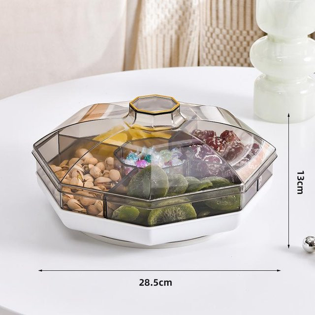 Yiran Furniture Drehbarer Couchtisch mit Deckel und Facheinteilung zur Aufbewahrung von Snacks und Nüssen, Grau/Transparent - Bild 1