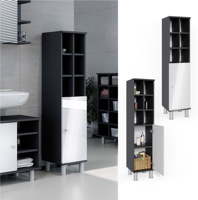 Vicco Badschrank Fynn Midischrank in Weiß und Anthrazit Hochglanz B/T/H: 30 x 30 x 130 cm - Bild 1