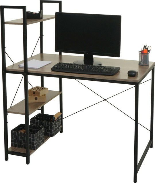 MCW Schreibtisch mit Regal K81 in Grau-Braun aus Metall und MDF, B: 100 cm, T: 60 cm, H: 120 cm - Bild 1