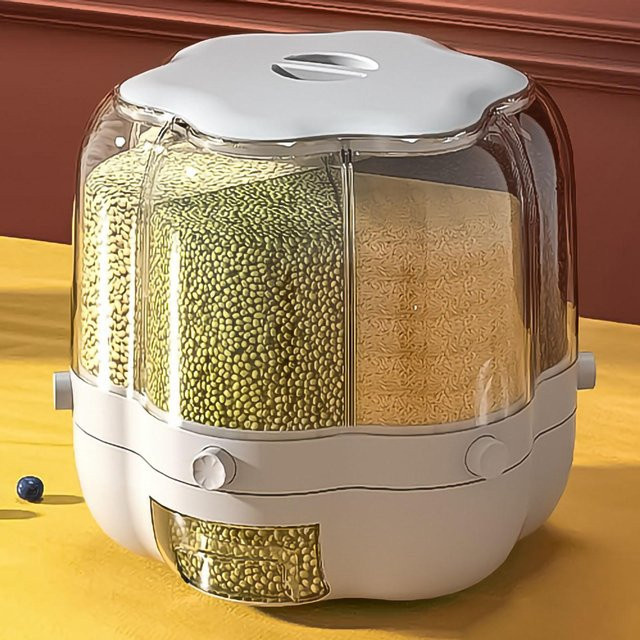 Aimo Getreideaufbewahrungsbox mit Trennfächern, drehbarer Reisbehälter für Lebensmittel, Weiß/Transparent, 6,5 kg - Bild 1