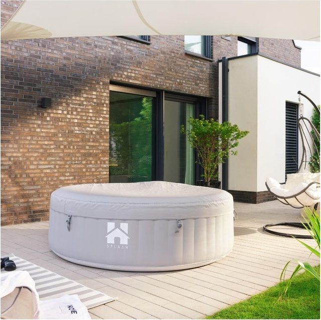 Home Deluxe aufblasbarer Outdoor Whirlpool Splash rund in Grau mit Abdeckung, Durchmesser: 208 cm, Höhe: 65 cm, für 6 Personen - Bild 1
