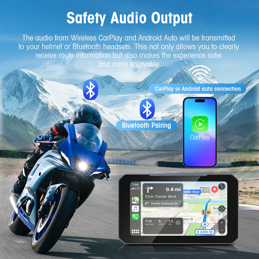 ANYFAR 5 Zoll IP67 Wasserdichter Motorrad-Touchscreen in Schwarz mit kabellosem CarPlay und Android Auto für Motorrad, E-Bike, ATV und Roller - Bild 4