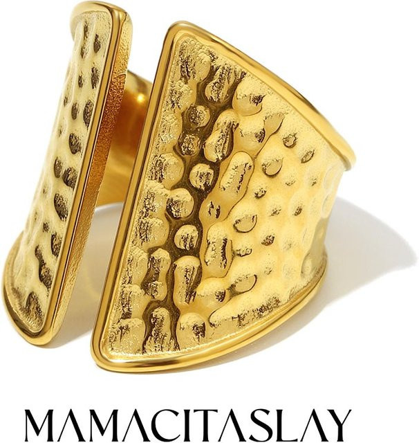 MamacitaSlay Ring Edelstahl, Gold, Damen, Hammer gemustert - Bild 1