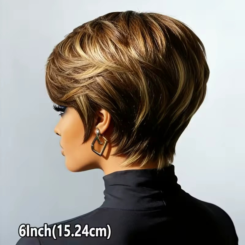 OYM HAIR Ombre-Pixie-Perücke, 100 % Echthaar, Damen, kurz, geschichtet - Bild 3