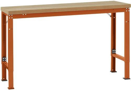 Manuflex WP6072.2001 Werkbank Grundmodul aus Stahl und Holz, Farbe: Rotorange (RAL 2001, höhenverstellbar), B/T/H: 200 x 70 x 70 cm - Bild 1