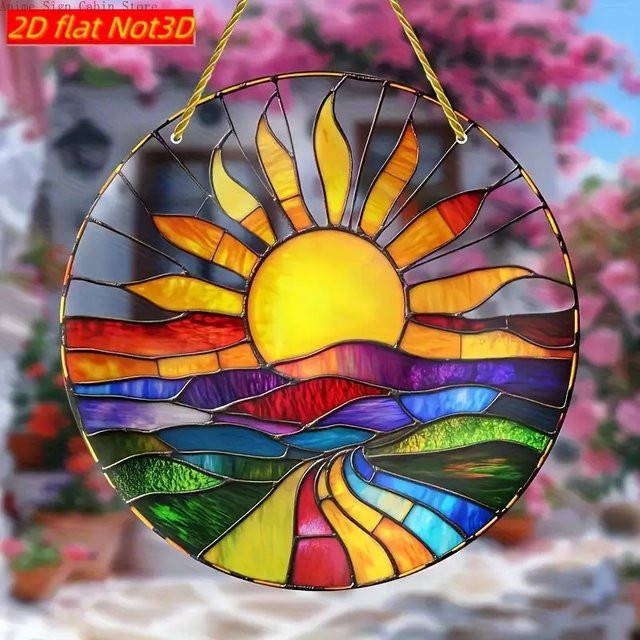 Potdemiel Sunrise at Sea Catcher Rundes hängendes dekoratives Acryl-Schild in Mehrfarbig, Durchmesser: 20 cm - Bild 1