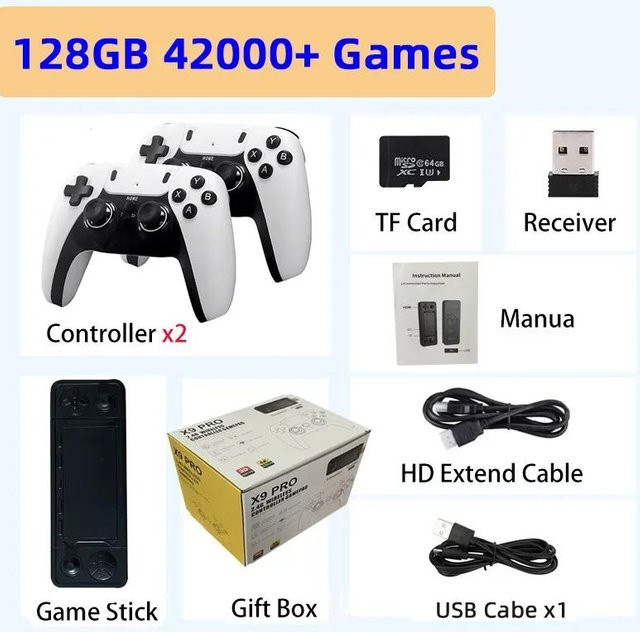 X9 Pro 4K 3D Retro Game Stick Videokonsole mit 256GB Speicher und 60000 Spielen in Weiß, kompatibel mit PS1/PSP/SF via HDMI - Bild 1