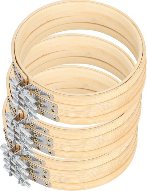 KaiSai 12 Stück verstellbare Stickrahmen aus Bambus in Beige, Durchmesser: 13 cm - Bild 1