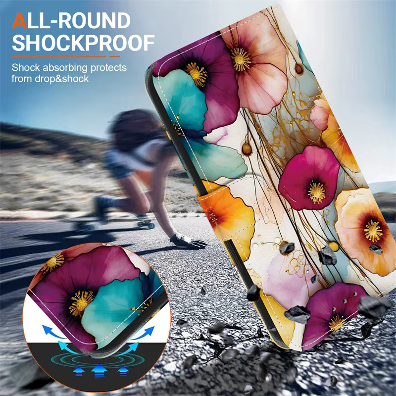 Retro Blumen Handyhülle mit Brieftaschenfunktion und Standfunktion für Samsung Galaxy A56 A36 A55 A16 A35 A25 A54 A34 A53 A52s in Multicolour - Bild 4