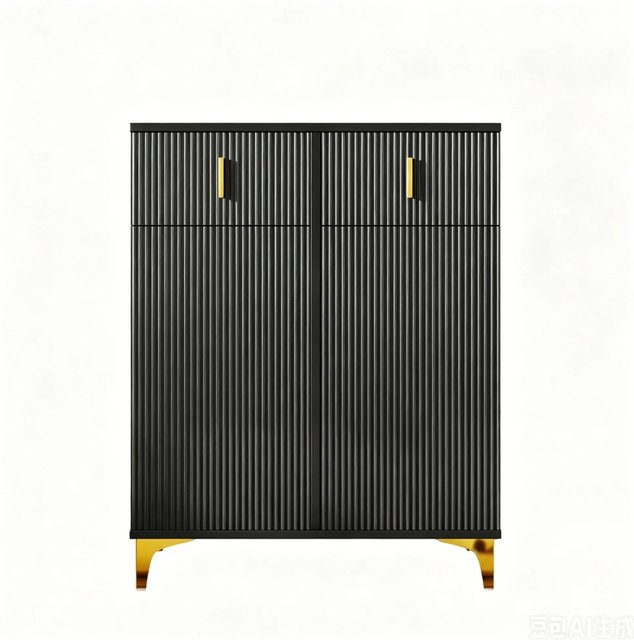 PXloue Sideboard Schuhschrank mit Schubladen und Türen in Schwarz mit Goldakzenten, B/T/H: 101 x 35 x 83 cm - Bild 1
