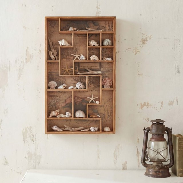 Setzkasten MCW-F35 Wandregal Sammlerkasten im Shabby-Look Vintage aus Holz, Farbe Braun, B/H/T: 70 x 45 x 8 cm - Bild 1