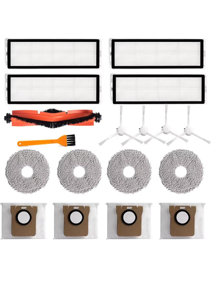 WINDNINJA Ersatzteil-Set für Xiaomi Roboter Staubsauger X20 Plus, X10 Plus, X20 und X10 mit Staubbeuteln, Mopp-Tüchern, Seitenbürsten und HEPA-Filtern, Multicolor - Bild 2