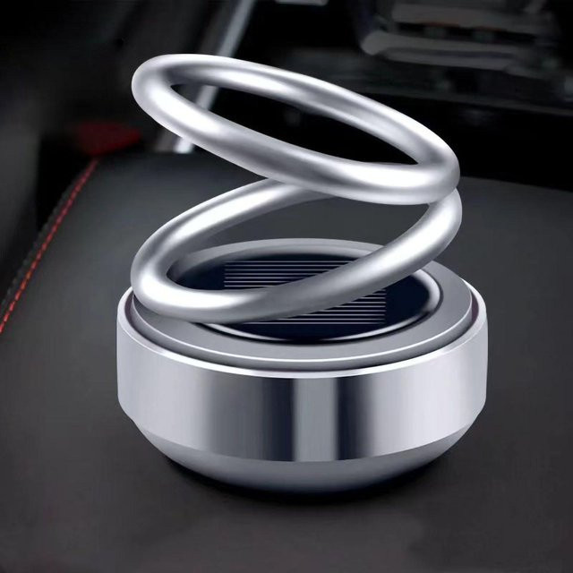 Koogeelife Auto Ätherisches Öl Diffusor mit rotierendem Doppelring aus Legierung und Kristall in Silber - Bild 1