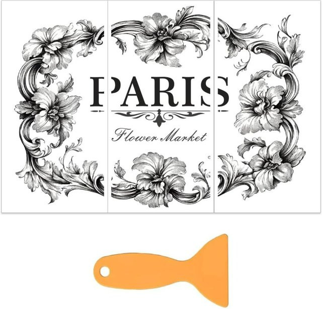 3er-Set Paris Flower Rub on Transfers im Vintage-Design für Möbel und Kunsthandwerk, B: 30,5 cm, H: 15,2 cm - Bild 1