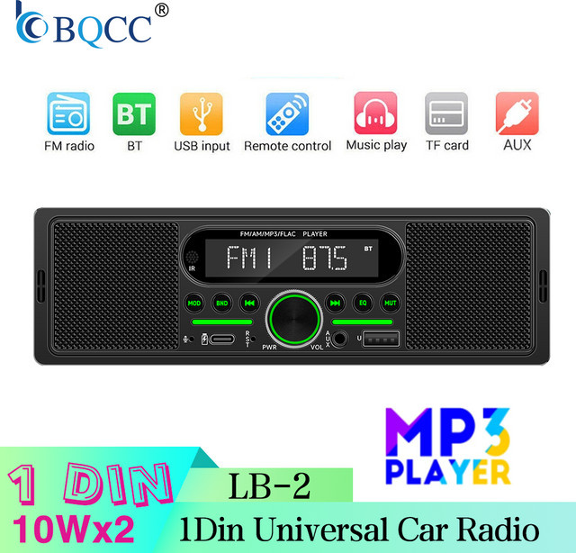 BQCC 1Din Auto MP3-Radio-Player mit Bluetooth, USB, AUX und GPS in Schwarz mit 7-Farben-LED-Beleuchtung und FM/AM sowie integrierten Lautsprechern - Bild 1
