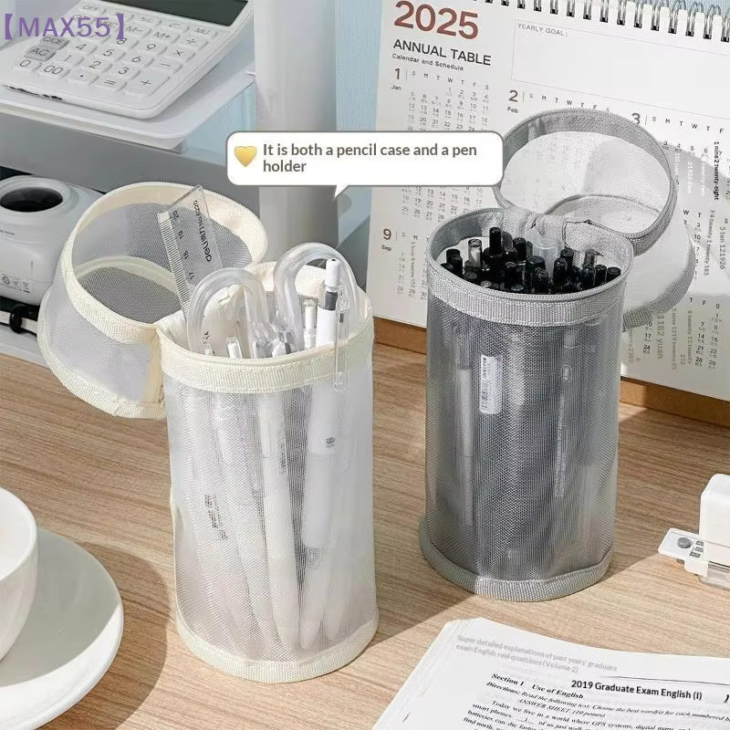 MAX-55 Minimalistisches transparentes Mesh-Federmäppchen in Grau mit großem Fassungsvermögen und Klappdeckel - Bild 2