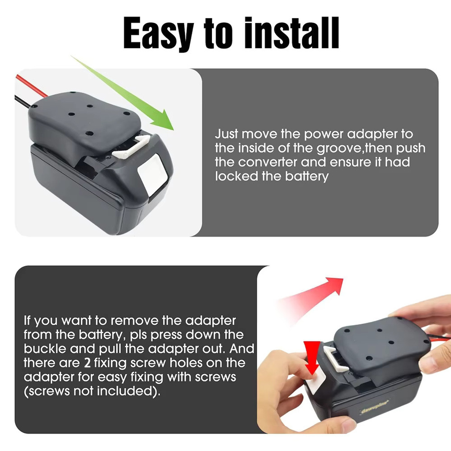 Dawupine DIY Stecker Adapter Dock Halterung für Makita 14,4 V und 18 V Lithium-Ionen Batterien BL1830 BL1430 in Schwarz - Bild 3
