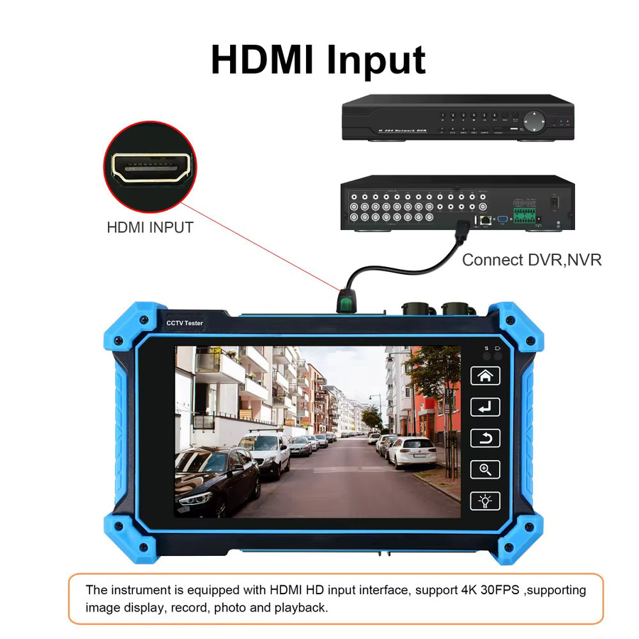 POMIACAM 5,4 Zoll IPS 8K H.265 IP und 8MP Koax Kameratester mit PoE ONVIF TDR AHD HDMI VGA Eingang für CCTV Diagnose in Blau - Bild 5
