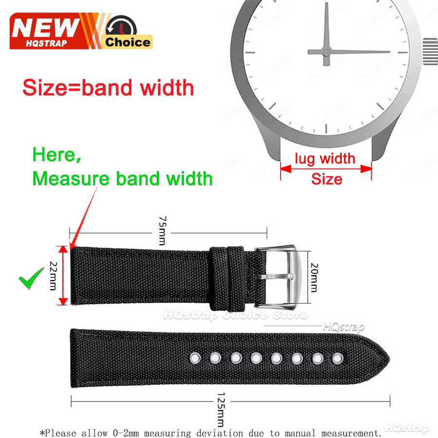 HQstrap Uhrenarmband Nylon, 22mm, Schwarz, Unisex - Bild 2