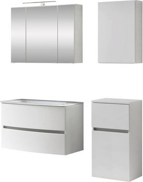 HELD MÖBEL Waschtisch-Set KOPENHAGEN in Weiss, 6-teilig, modern und wandmontiert mit LED-Beleuchtung und Soft-Close-Türen - Bild 1