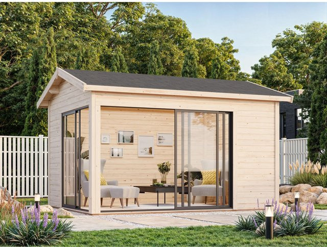 Palmako Gartenhaus Amanda Slide aus Fichtenholz in Braun mit Satteldach und Glas, B/T/H: 434 x 340 x 280 cm - Bild 1