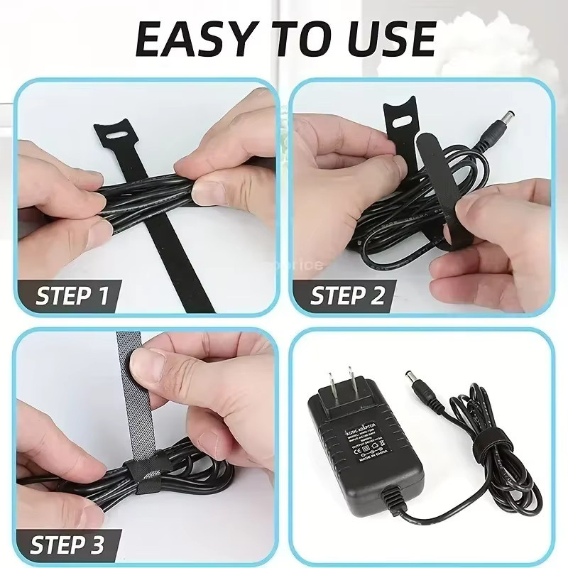 Wiederverwendbare und verstellbare Kabelbinder als Kabel-Organizer und Kabelmanagement in Schwarz - Bild 5