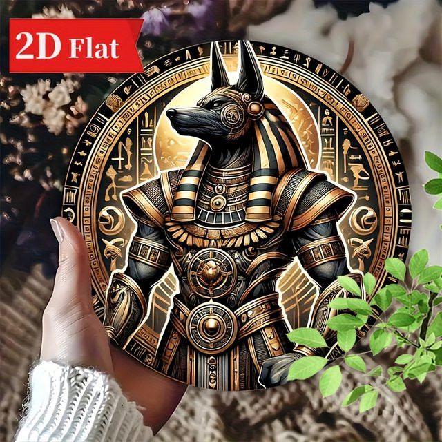 Potdemiel Wanddekoration Anubis Ägyptischer Gott aus Aluminium in Gold, wetterfeste Metall-Kunst für den Außenbereich - Bild 1