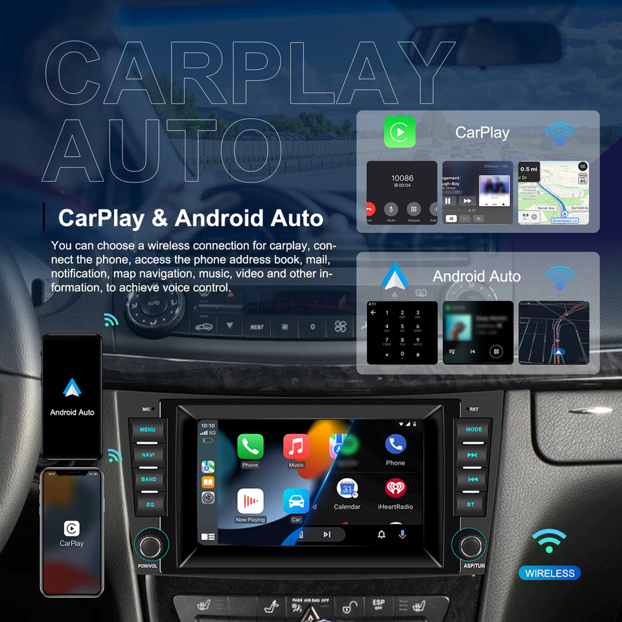 Podofo 7 Zoll CarPlay Android Radio für Benz E-Klasse W211 W219 2002-2009 mit GPS und Multimedia-Funktionen in Schwarz - Bild 4