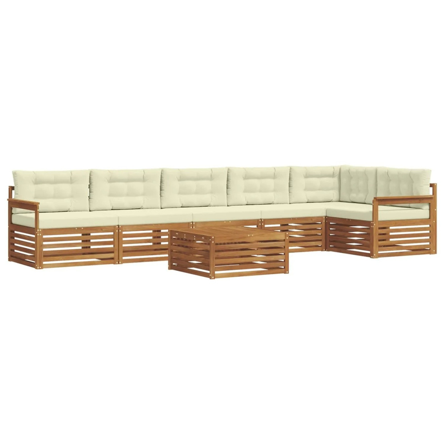 vidaXL Outdoor-Sofagarnitur aus Akazienholz in L-Form, 7-teiliges Set mit Kissen in Natur und Creme - Bild 2