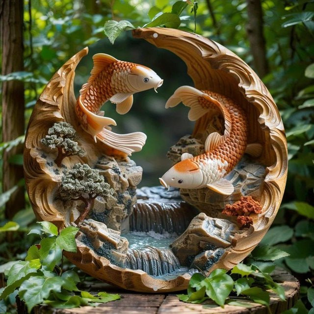 Potdemiel Runde Wandkunst aus Aluminium mit Koi-Motiv in Multicolour, Durchmesser: 20 cm - Bild 1