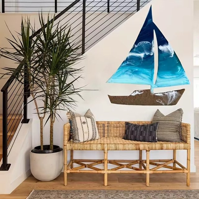 HELLOYOUNG Metall Segelboot Wandkunst Dekor für Kinderzimmer und Strandhäuser - Bild 1