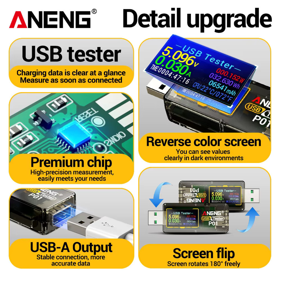 ANENG P01 USB-Tester Digitales Multimeter 4V-30V LCD Spannungs- und Strommessgerät mit Power-Off-Speicher und Stromrücksetzfunktion - Bild 2