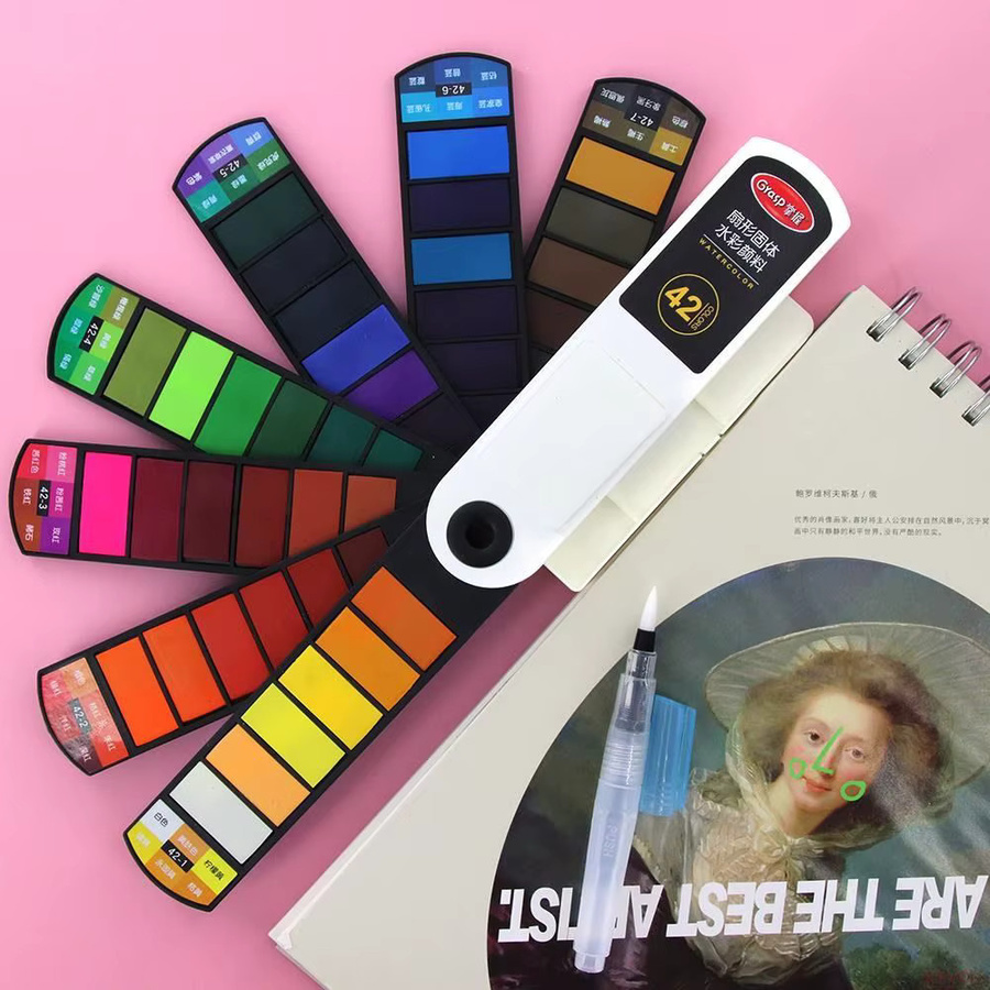 Faltbares Aquarellfarben-Set mit 42 Farben und Wasserpinseln in Multicolour für die Schule - Bild 3