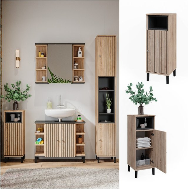 Vicco Midischrank Aquis für das Badezimmer in Sonoma Anthrazit mit Tür und offenem Fach, B/T/H: 30 x 30 x 86,8 cm - Bild 1