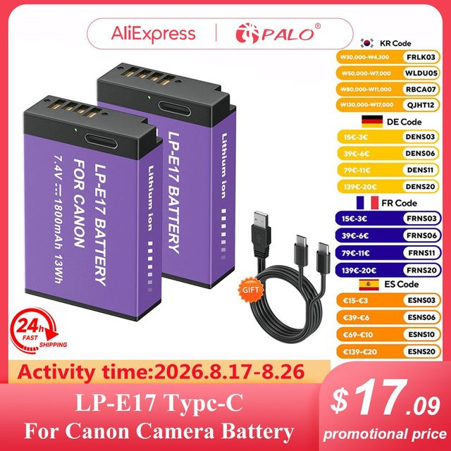 2 Stück LP-E17 Akku mit USB Typ C Anschluss für Canon EOS RP 200 250D M3 M5 M6 750D 760D T6i T6s 800D 8000D 77D Kiss X8i, 1800mAh - Bild 1