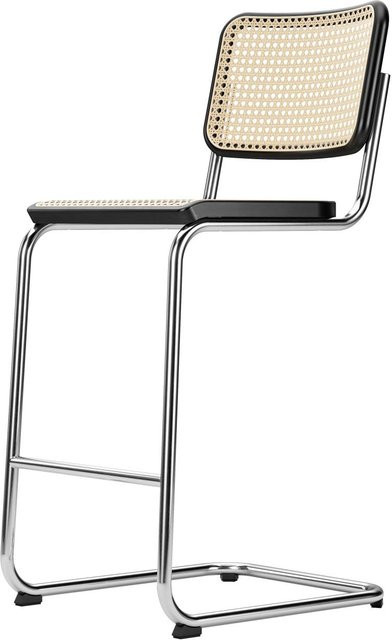 Thonet S 32 Vh Vht Freischwinger im Bauhaus-Stil mit Buchegebundener Sitzfläche und verchromtem Stahlrohr, Schwarz, H x B x T: 112 x 48 x 48 cm - Bild 1