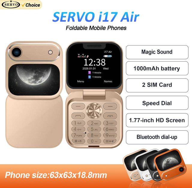 SERVO i17 Air Mini faltbares Mobiltelefon in Black mit Dual-SIM, FM Radio und MP4-Player - Bild 1