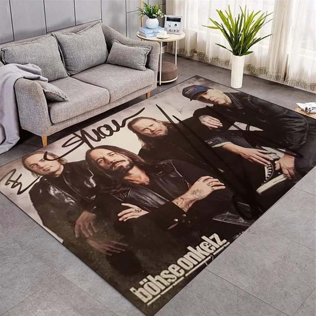 Böhse Onkelz Flanelldecke mit Bandmitglied Collage und Totenkopf Logo, Mehrfarbig, B/B: 100 x 150 cm - Bild 1